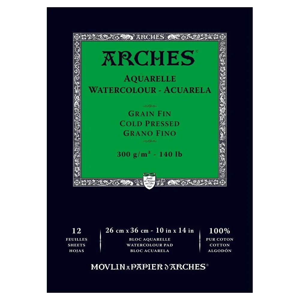 Arches Sulu Boya Defteri Blok Soğuk Baskı - Orta Doku 300 gr. 26x36 cm. 12 Yaprak