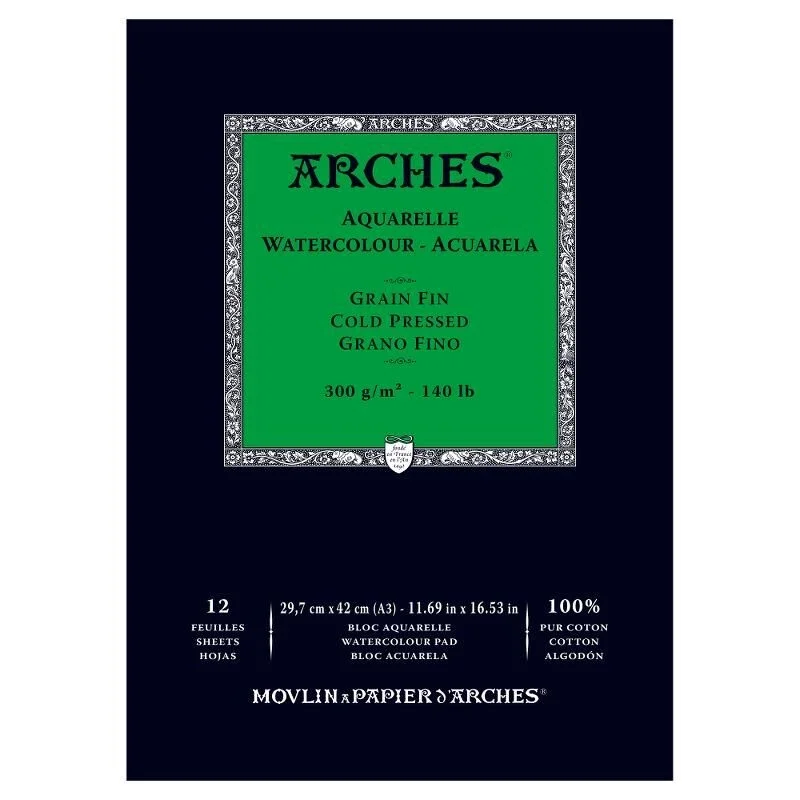 Arches Sulu Boya Defteri Blok Soğuk Baskı - Orta Doku 300 gr. 29x42 cm. 12 Yaprak