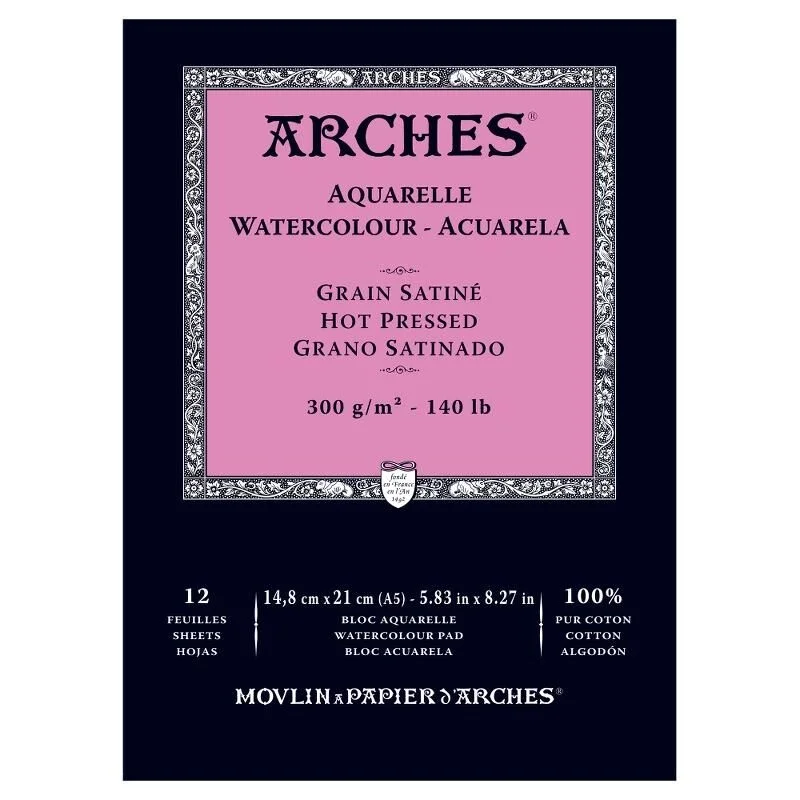 Arches Sulu Boya Defteri Blok Sıcak Baskı - Düz Doku 300 gr. 15x21 cm. 12 Yaprak