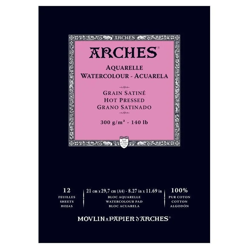 Arches Sulu Boya Defteri Blok Sıcak Baskı - Düz Doku 300 gr. 21x29 cm. 12 Yaprak