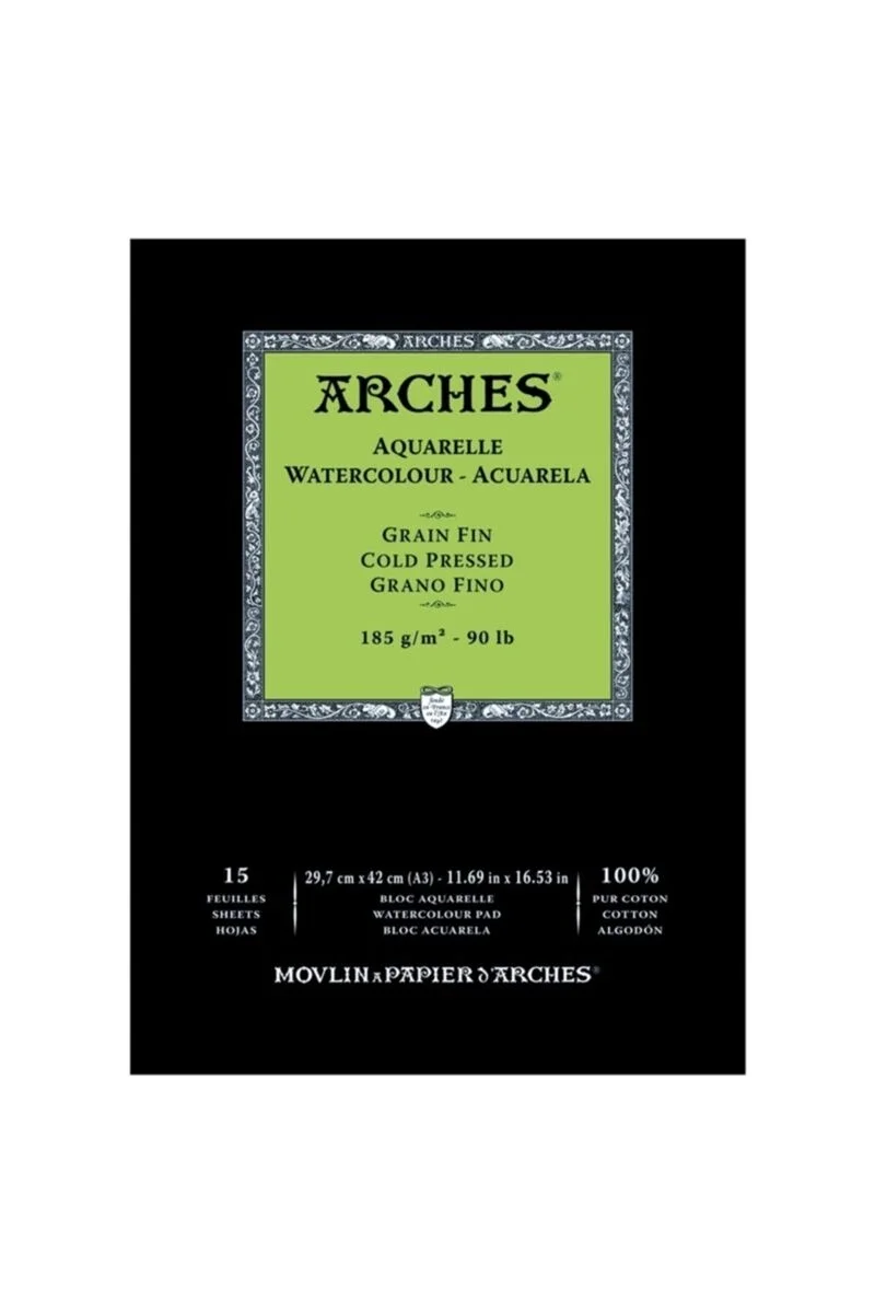 Arches Sulu Boya Defteri Blok Soğuk Baskı - Orta Doku 185 gr. 29x42 cm. 15 Yaprak