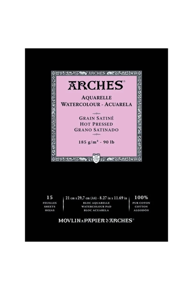 Arches Sulu Boya Defteri Blok Sıcak Baskı - Düz Doku 185 gr. 21x29 cm. 15 Yaprak