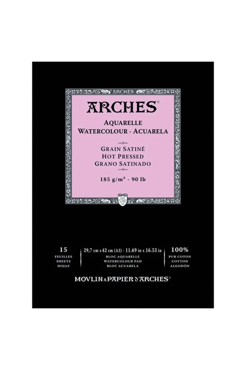 Arches Sulu Boya Defteri Blok Sıcak Baskı - Düz Doku 185 gr. 29x42 cm. 15 Yaprak