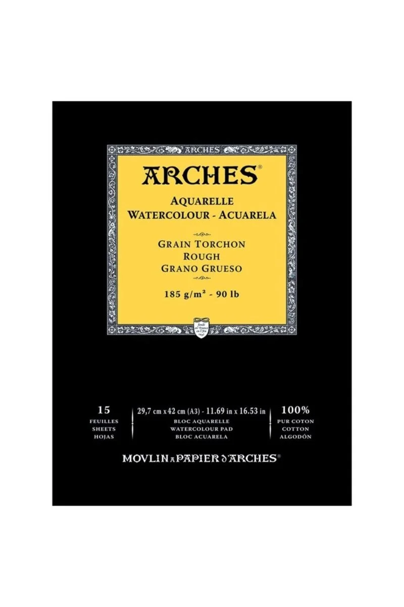 Arches Sulu Boya Defteri Blok Rough - Kalın Doku 185 gr. 29x42 cm. 15 Yaprak