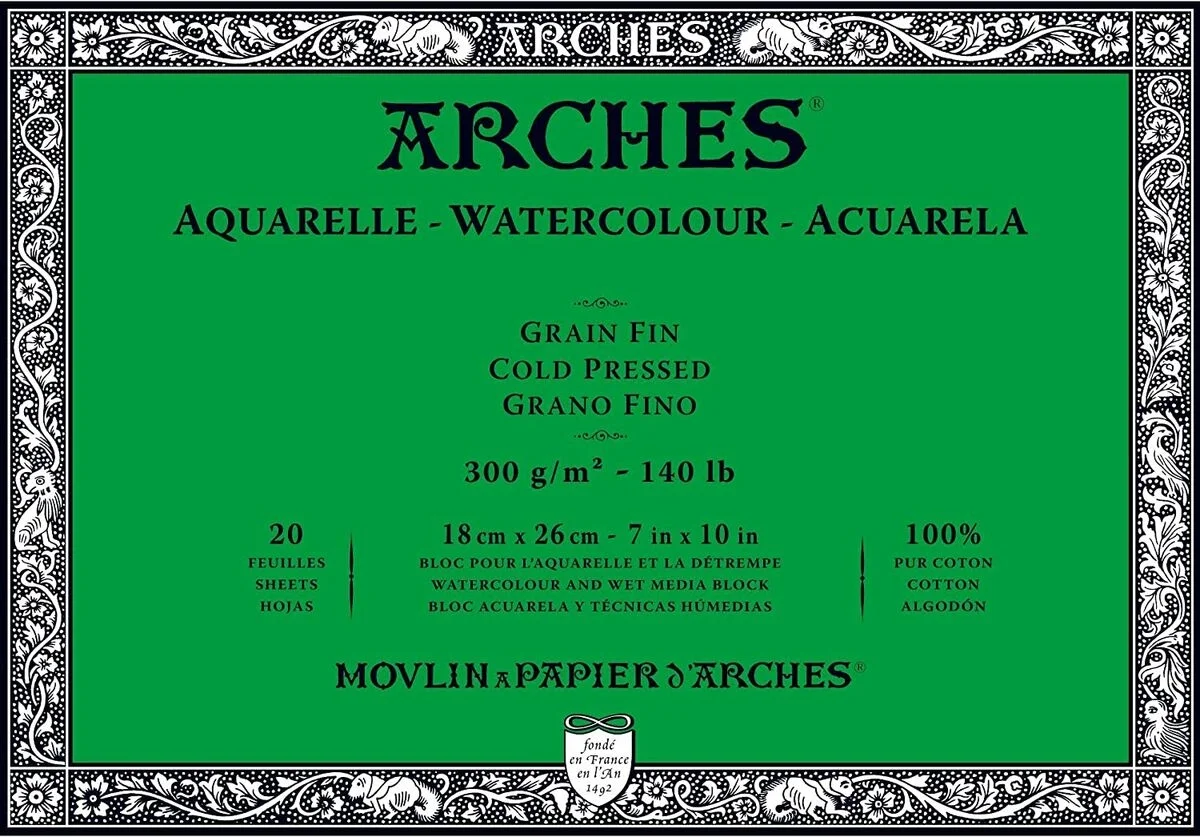 Arches Sulu Boya Defteri Blok Soğuk Baskı - Orta Doku 300 gr. 18x26 cm. 20 Yaprak