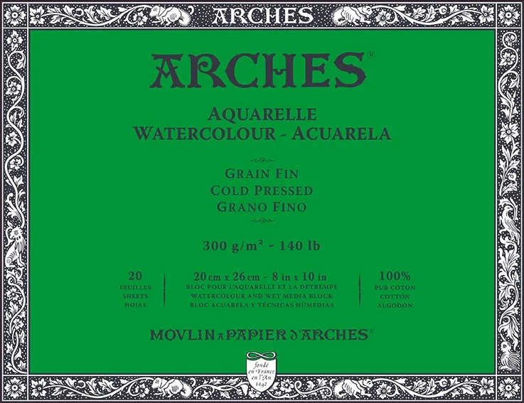Arches Sulu Boya Defteri Blok Soğuk Baskı - Orta Doku 300 gr. 20x26 cm. 20 Yaprak