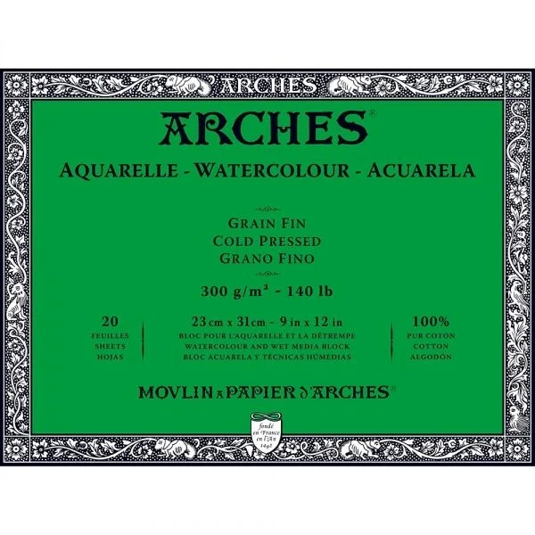Arches Sulu Boya Defteri Blok Soğuk Baskı - Orta Doku 300 gr. 23x31 cm. 20 Yaprak