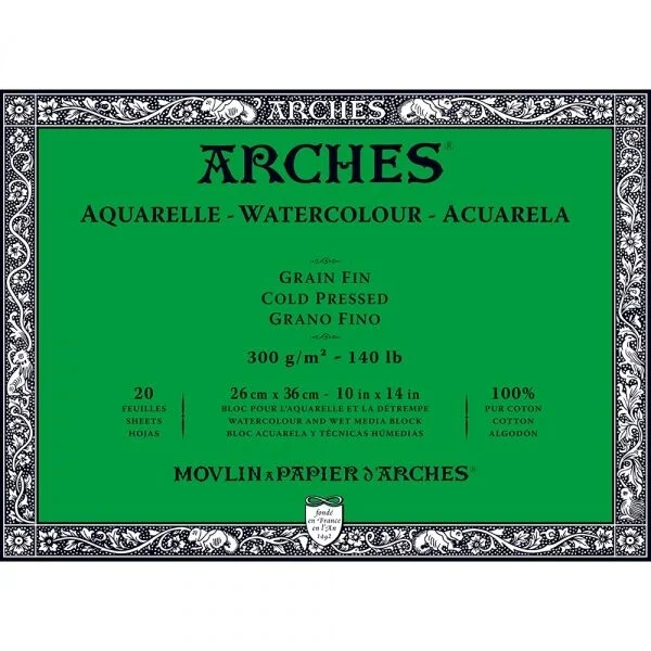 Arches Sulu Boya Defteri Blok Soğuk Baskı - Orta Doku 300 gr. 26x36 cm. 20 Yaprak