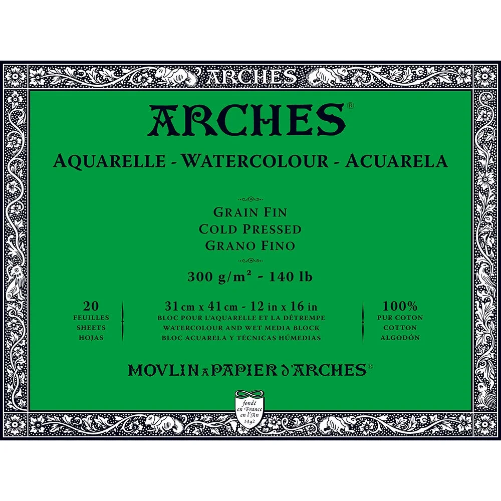 Arches Sulu Boya Defteri Blok Soğuk Baskı - Orta Doku 300 gr. 31x41 cm. 20 Yaprak