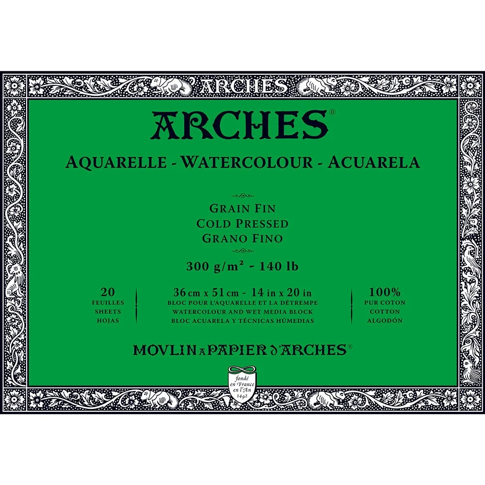 Arches Sulu Boya Defteri Blok Soğuk Baskı - Orta Doku 300 gr. 36x51 cm. 20 Yaprak