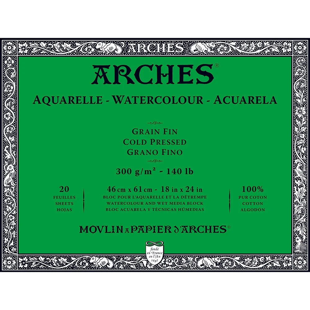 Arches Sulu Boya Defteri Blok Soğuk Baskı - Orta Doku 300 gr. 46x61 cm. 20 Yaprak