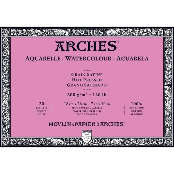 Arches Sulu Boya Defteri Blok Sıcak Baskı - Düz Doku 300 gr. 18x26 cm. 20 Yaprak