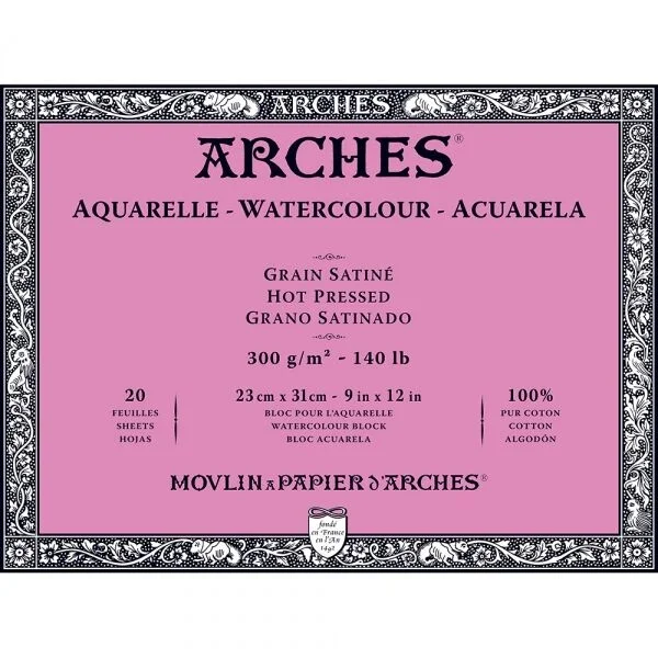 Arches Sulu Boya Defteri Blok Sıcak Baskı - Düz Doku 300 gr. 23x31 cm. 20 Yaprak