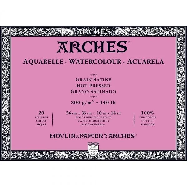 Arches Sulu Boya Defteri Blok Sıcak Baskı - Düz Doku 300 gr. 26x36 cm. 20 Yaprak