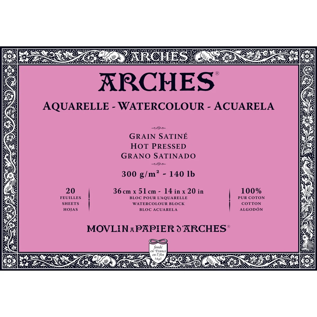 Arches Sulu Boya Defteri Blok Sıcak Baskı - Düz Doku 300 gr. 36x51 cm. 20 Yaprak