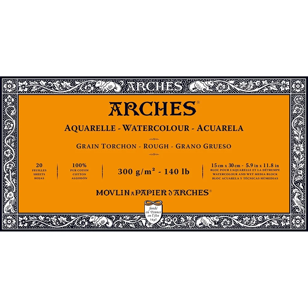 Arches Sulu Boya Defteri Blok Rough - Kalın Doku 300 gr. 15x30 cm. 20 Yaprak