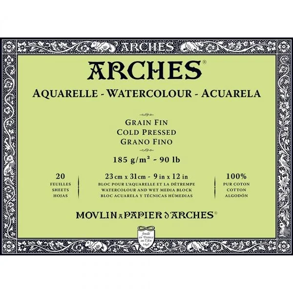 Arches Sulu Boya Defteri Blok Soğuk Baskı - Orta Doku 185 gr. 23x31 cm. 20 Yaprak