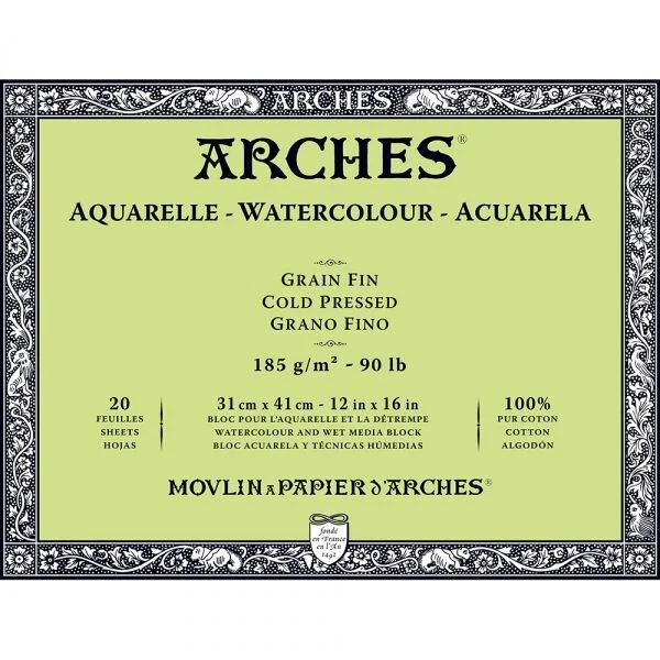 Arches Sulu Boya Defteri Blok Soğuk Baskı - Orta Doku 185 gr. 31x41 cm. 20 Yaprak