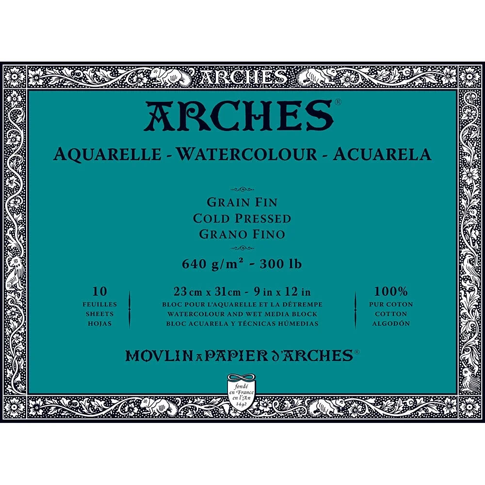 Arches Sulu Boya Defteri Blok Soğuk Baskı - Orta Doku 640 gr. 23x31 cm. 10 Yaprak