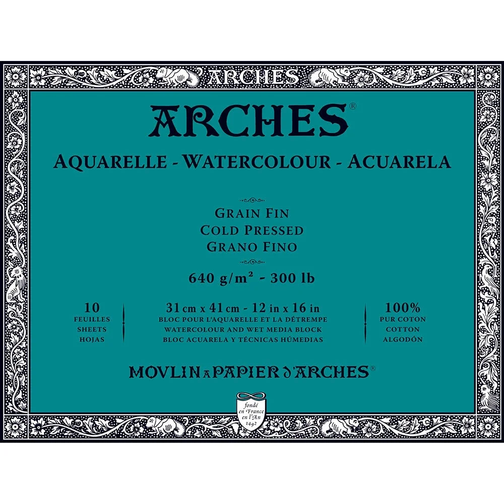 Arches Sulu Boya Defteri Blok Soğuk Baskı - Orta Doku 640 gr. 31x41 cm. 10 Yaprak