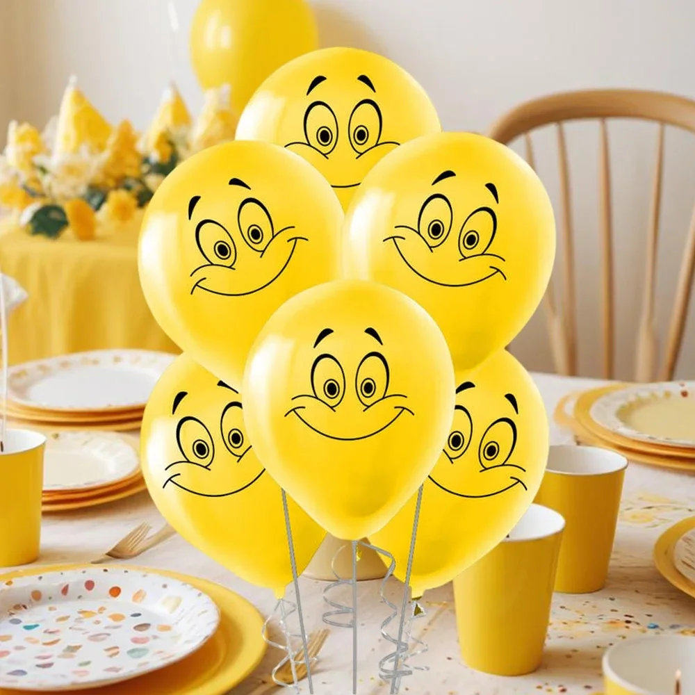 Gülen Yüz Baskılı Sarı Balon 12"