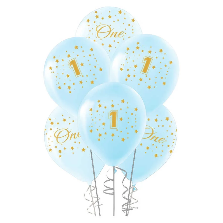 Altın First Year Baskılı Mavi Balon 12"