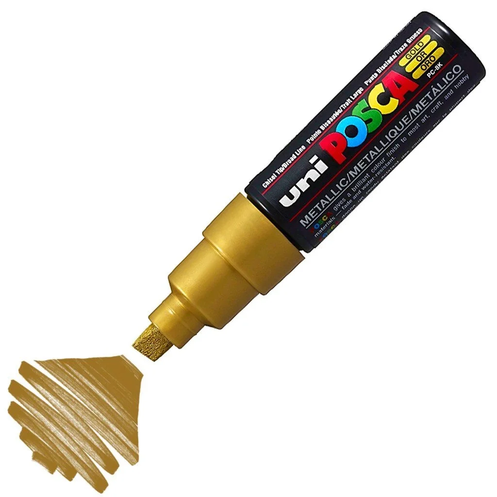 Uni Posca PC-8K Boyama Markörü 8 mm. Kesik Uç METALİK ALTIN