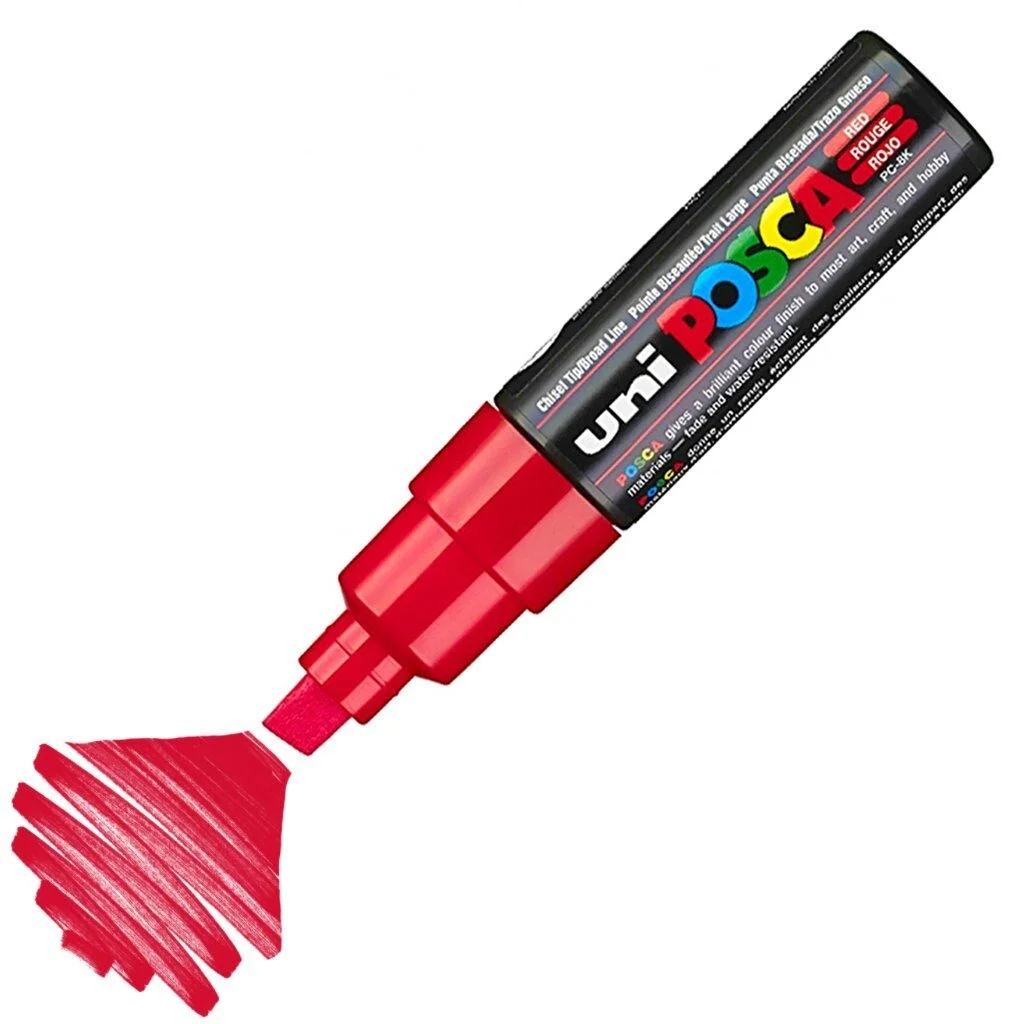 Uni Posca PC-8K Boyama Markörü 8 mm. Kesik Uç KIRMIZI