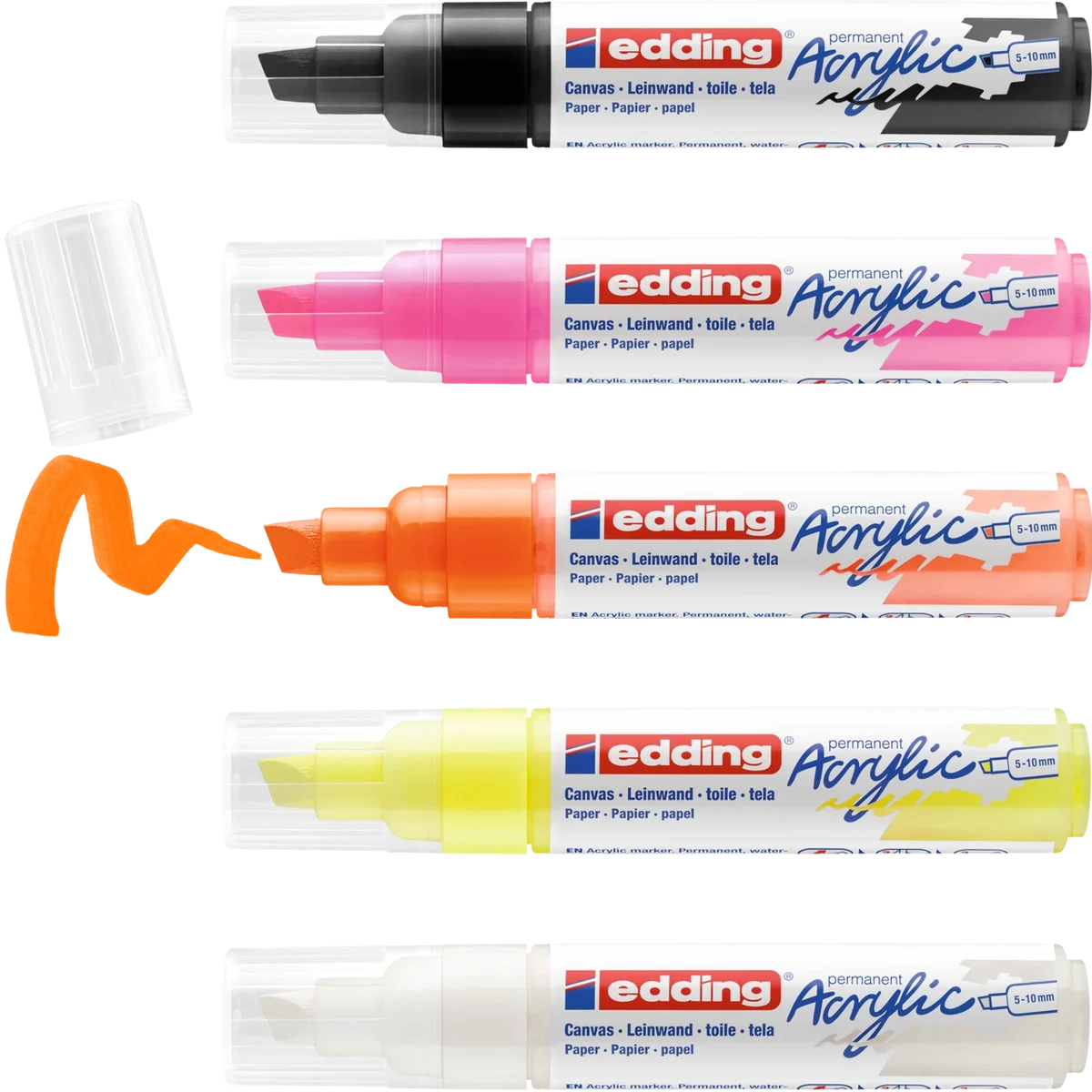 Edding 5000 Akrilik Boyama Markörü Seti 5-10 mm Kesik Uç 5 RENK SET FOSFORLU