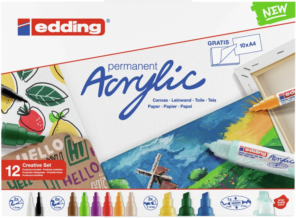Edding Akrilik Boyama Markörü Seti Marker Creative Set 12 Mix Kalem + Akrilik Boya Defteri
