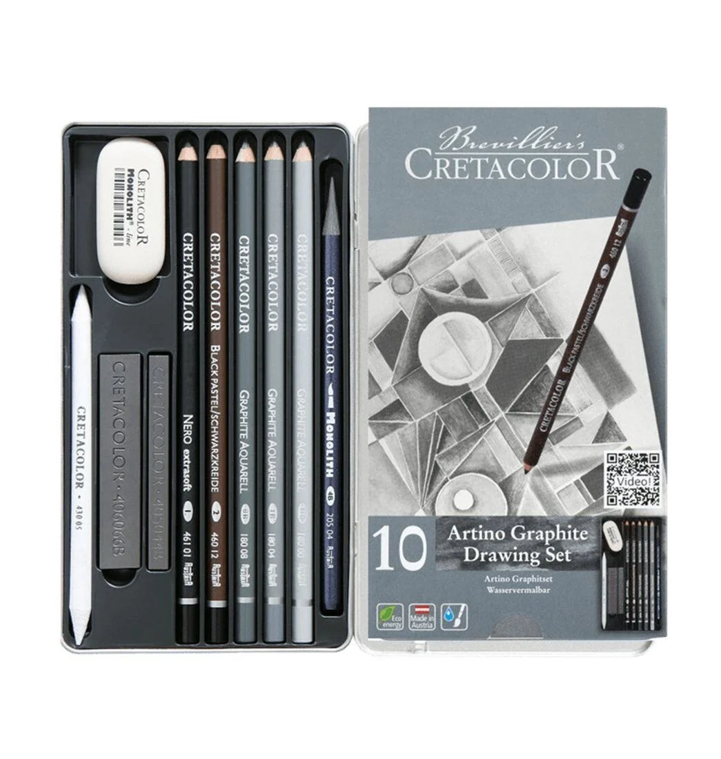 Cretacolor Artino Graphite Drawing Set Karakalem Eskiz Çizim Seti Metal Kutu 10 Parça