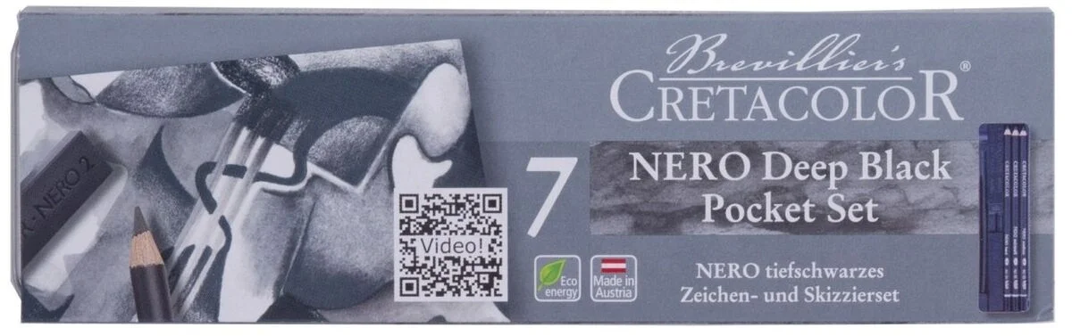 Cretacolor Nero Deep Black Pocket Set Karakalem Eskiz Çizim Seti Metal Kutu 7 Parça