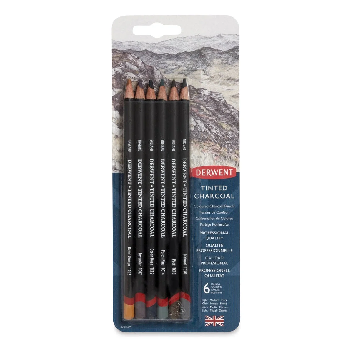 Derwent Tinted Charcoal Renkli Kömür Füzen Karakalem Eskiz Çizim Seti 6'lı Blister