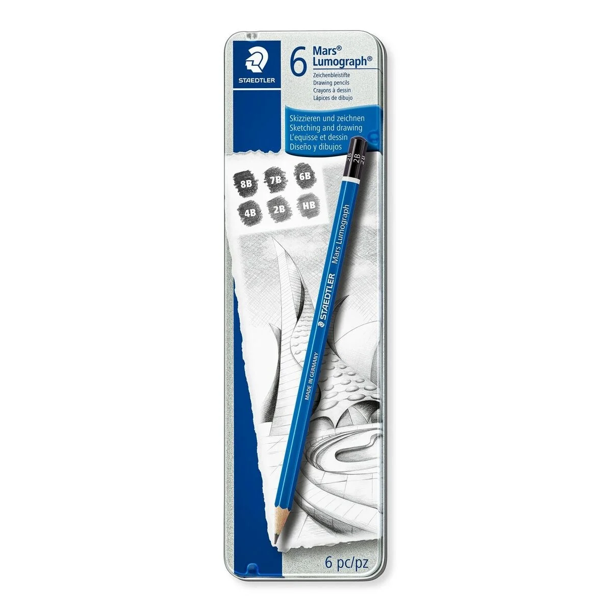 Staedtler Mars Lumograph Dereceli Kalem Karakalem Eskiz Çizim Seti 6'lı Metal Kutu