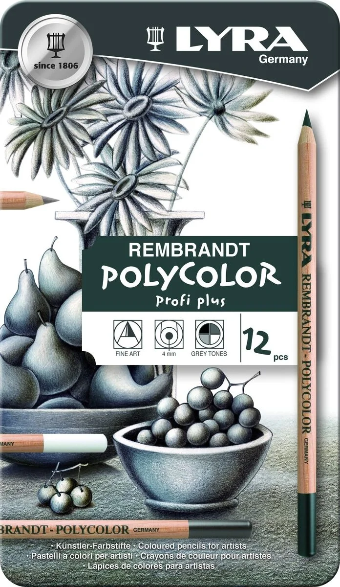 Lyra Rembrandt Polycolor Kuru Boya Kalemi Seti 12 Renk Gri Tonlar Metal Kutu
