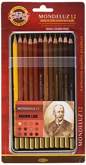 Koh-i Noor Mondeluz Aquarell Boya Kalemi Seti 12 Renk Metal Kutu KAHVERENGİ TONLAR