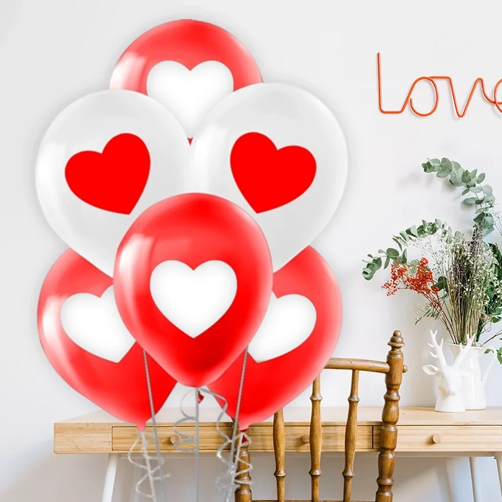 Kırmızı Beyaz Kalp Baskılı Balon 11"