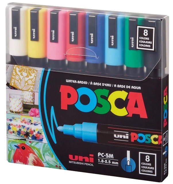 Uni Posca PC-5M 1.8-2.5 Su Bazlı Boyama Markörü Seti Ana Renkler 8 RENK