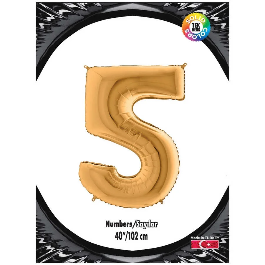 5 Rakam Altın Folyo Balon 40"
