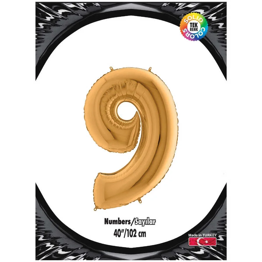 9 Rakam Altın Folyo Balon 40"