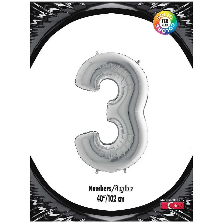 3 Rakam Gümüş Folyo Balon 40"