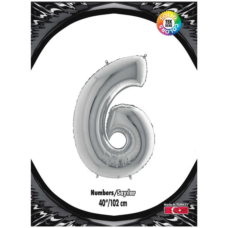 6 Rakam Gümüş Folyo Balon 40"