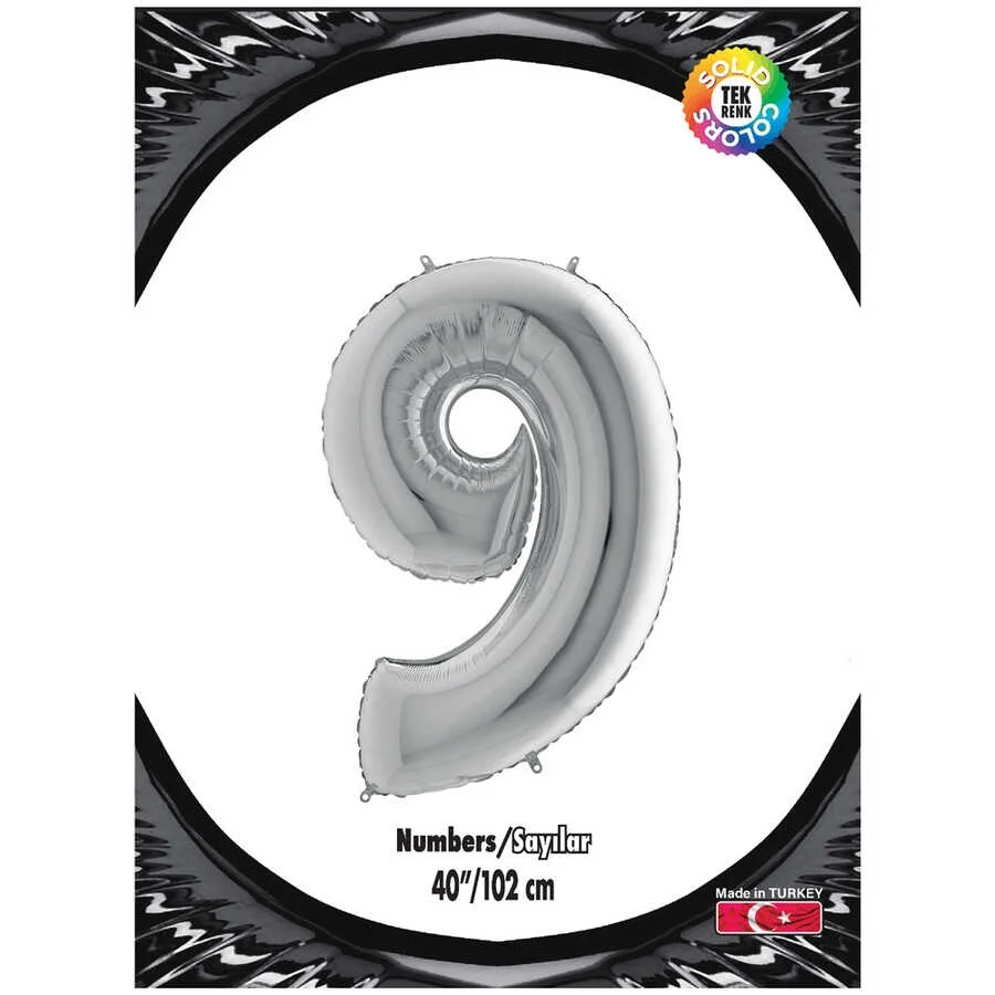 9 Rakam Gümüş Folyo Balon 40"