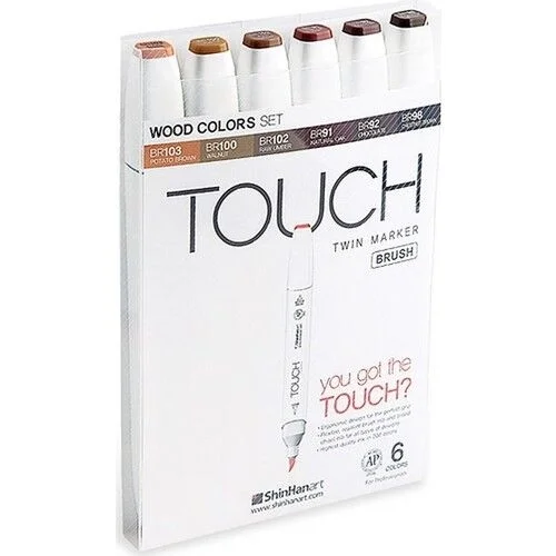Touch Twin Brush Marker Fırça Uçlu Marker Seti 6 Renk AHŞAP TONLARI