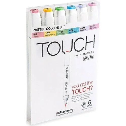 Touch Twin Brush Marker Fırça Uçlu Marker Seti 6 Renk PASTEL RENKLER
