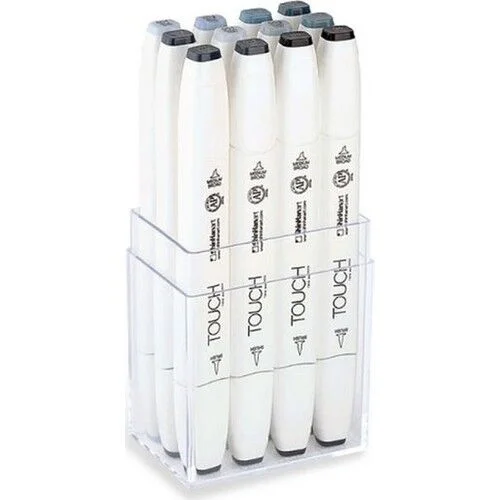 Touch Twin Brush Marker Fırça Uçlu Marker Seti 12 Renk MAVİ/YEŞİL GRİ TONLARI