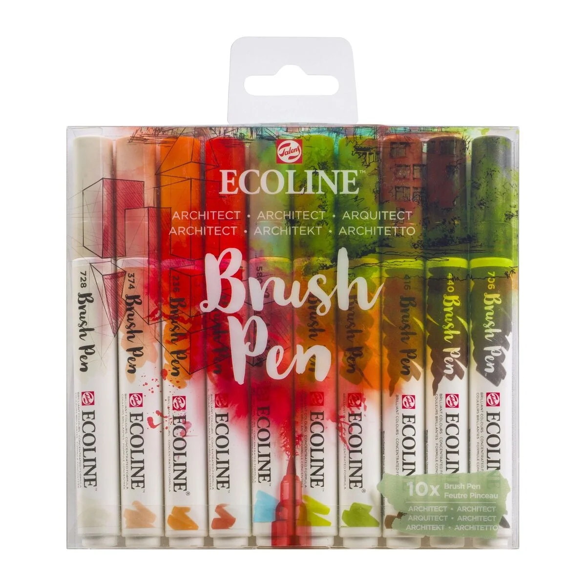 Talens Ecoline Brush Pen Fırça Uçlu Kalem Seti 10 Renk ARCHITECT COLOURS