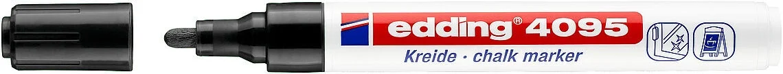 Edding 4095 Kara Tahta ve Cam için Likit Tebeşir Kalemi 3 mm Yuvarlak Uç SİYAH