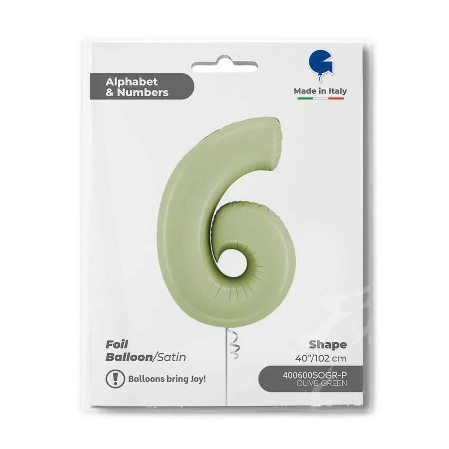 6 Rakam Grabo Satin Olive Green Folyo Balon 26"