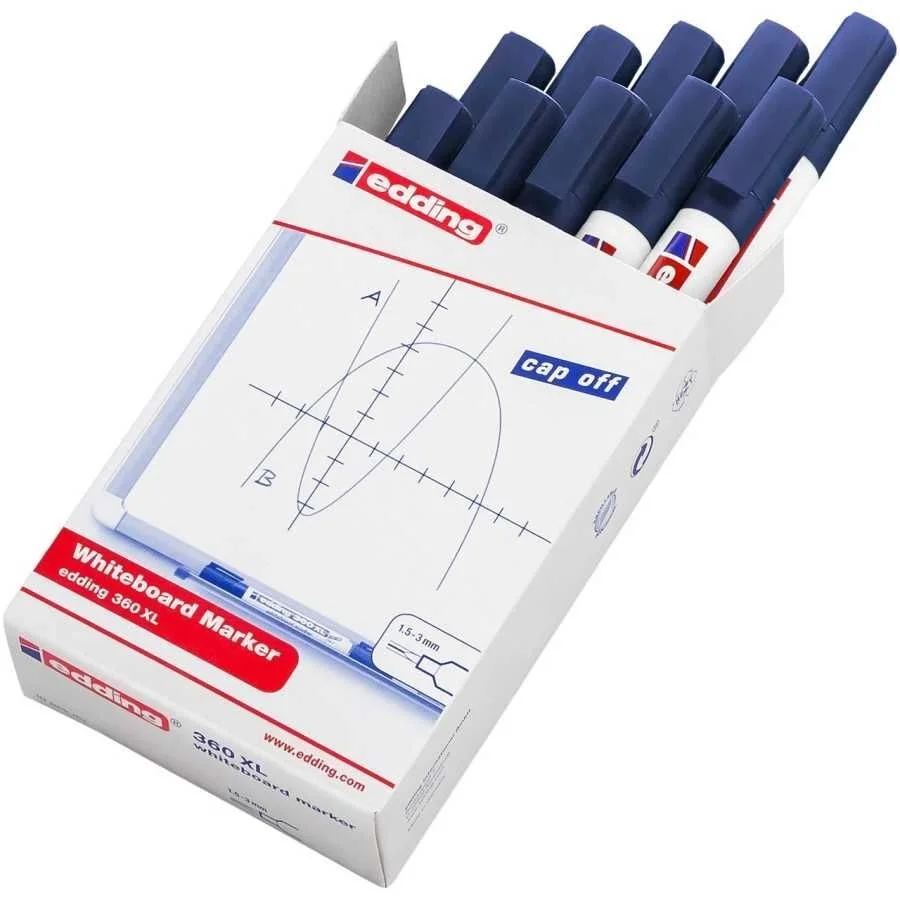 Edding 360 XL Whiteboard Marker Doldurulabilir Yazı Tahtası Kalemi 10'lu Kutu Mavi